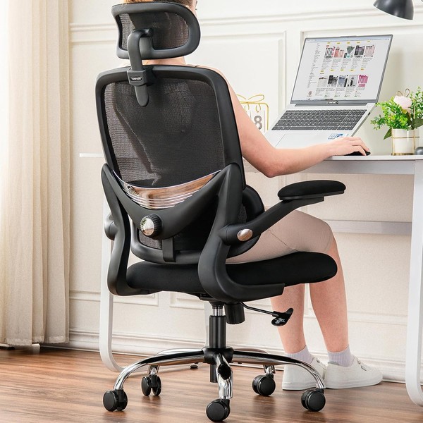 BüRostuhl Ergonomisch Hoher NetzrüCken Verstellbare LendenstüTze Schwarz 150KG-image
