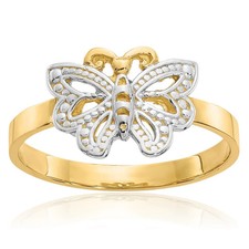14K Solid Yellow Gold Butterfly Statement Ring