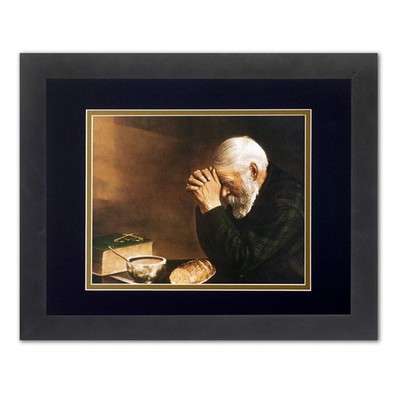 Daily Bread Man Praying at Table Grace 13x16 B/G Matted Black Framed Art Print (