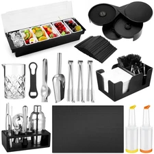 28 Pcs Bartender Kit, Garnish Tray for Bartenders with Lid Bar Caddy, 3 Tier ...