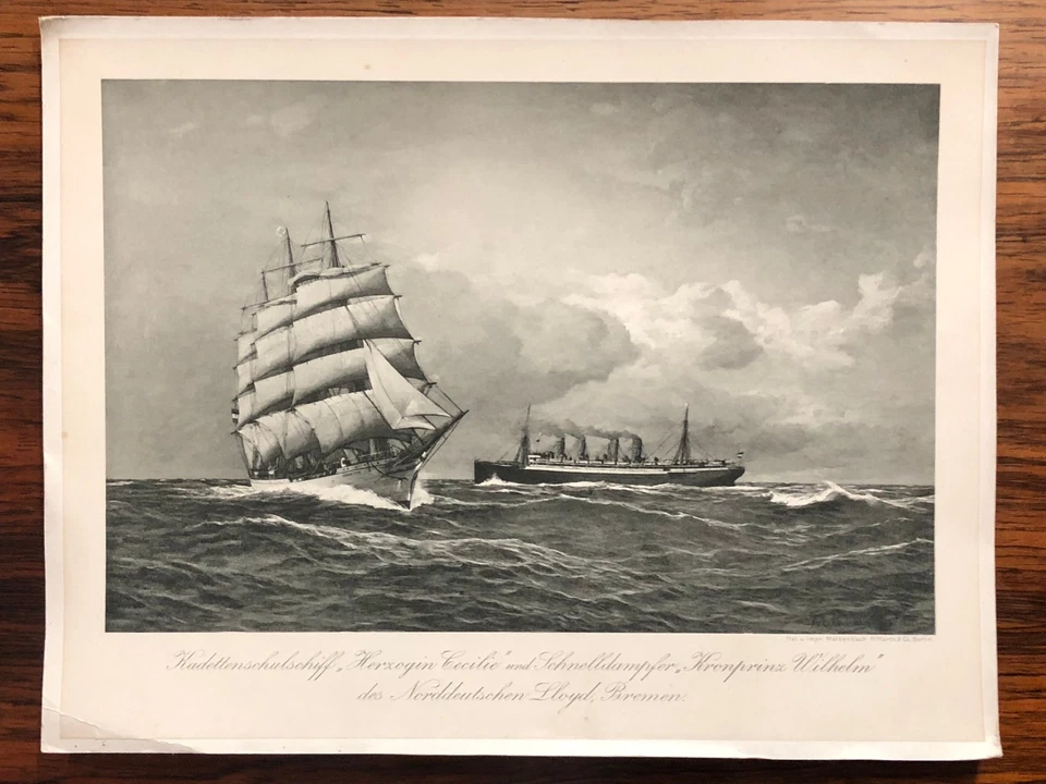 Schiff Herzogin Cecilie Dampfer Kronprinz Wilhelm Norddeutsche Lloyd Litho 30x23 - Bild 4 von 4