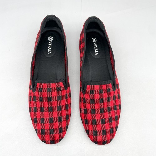 VIVAIA Womens 39 8 Audrey Red Black Buffalo Plaid Knit Loafers Slip On Shoes