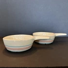 (2) Vintage 1950s McCoy Pink/Blue Stripe French Onion Soup Bowl w/ Crazing Decor