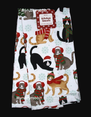 Winter Weather Kittens Kitchen Towels 100% Cotton Set of 2 - Ritz Made in Turkey