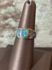 925 Sterling Silver Lab Opal Ring Native Size 7