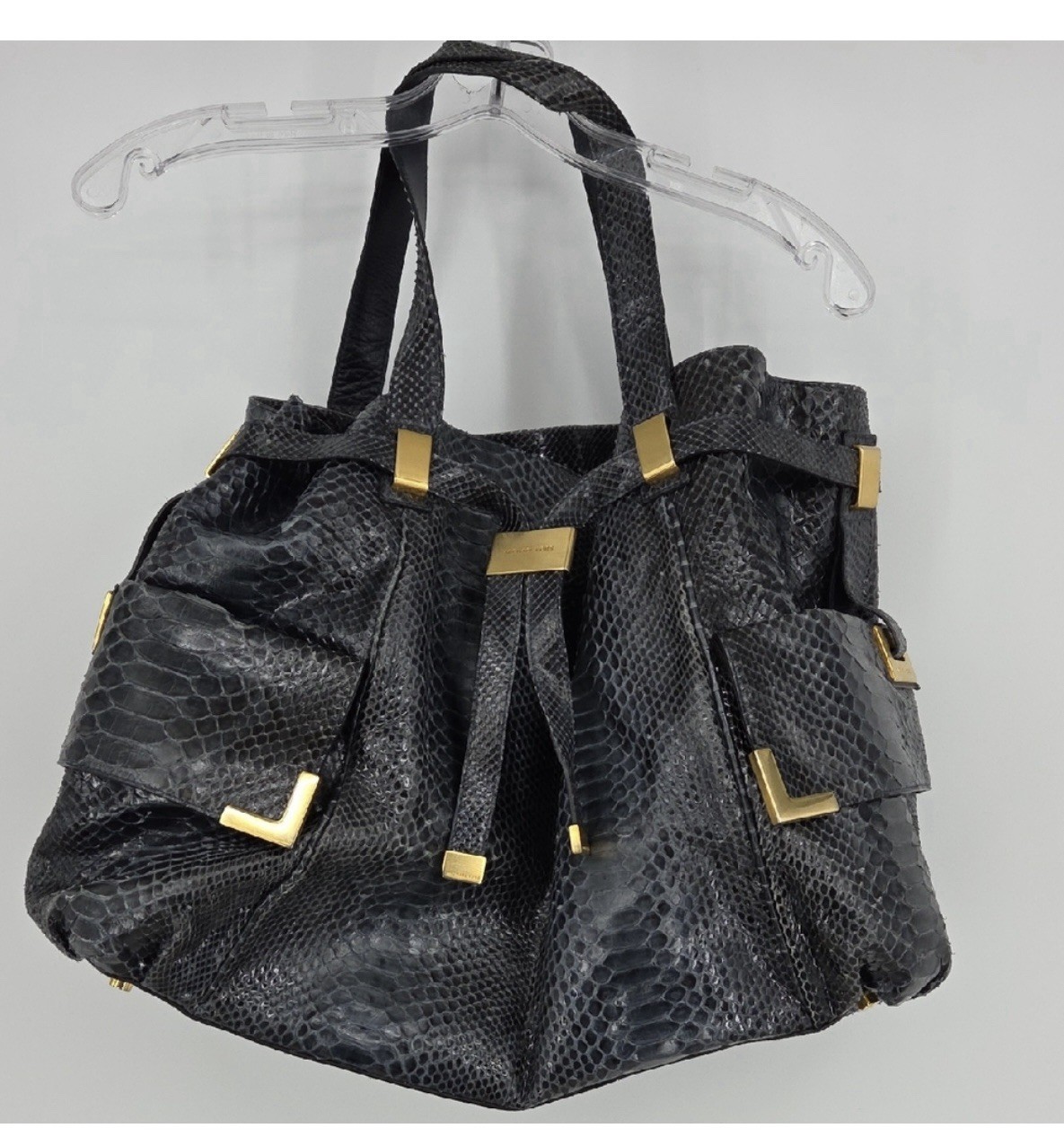 Vtg Michael Kors Genuine Python Large Satchel Nav… - image 1