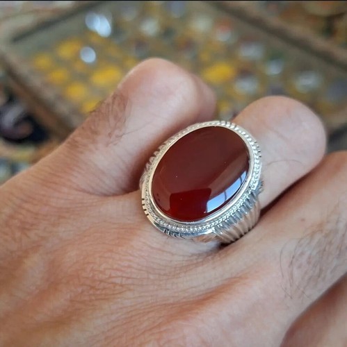 Blutroter Jemeni Aqeeq Ring, 925 Sterling Silber Natur Achat Ring, Shia Ring - Bild 3 von 4