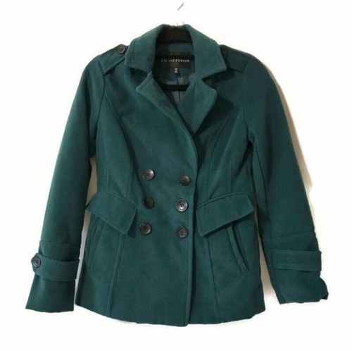 Xs size 0 dark forest hunter emerald green peacoat pea coat trenchcoat