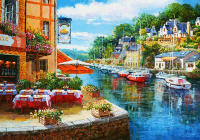 アルベール・ルブール、「LES LAVEUSES A PONT-DU-CHATE AFTERNOON PONT AVEN France Boats Cafe 500 Pieces BOXLESS Jigsaw