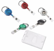 Retractable Key Pass Reel & Premium Enclosed ID Card Security Badge Holder PT