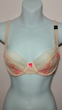 Victoria's Secret Unlined Demi Bra Pink/Peach Lace W/Rhinestones NWT 32D