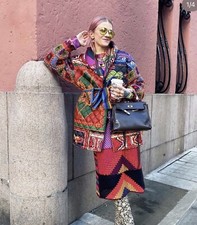Farm Rio Patchwork Tapestry Crochet-sleeve Puffer Jacket_size M