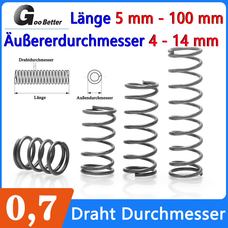 10 Stück Edelstahl Druckfedern 40mm - 304 Edelstahl Für Werkstatt & Industrie