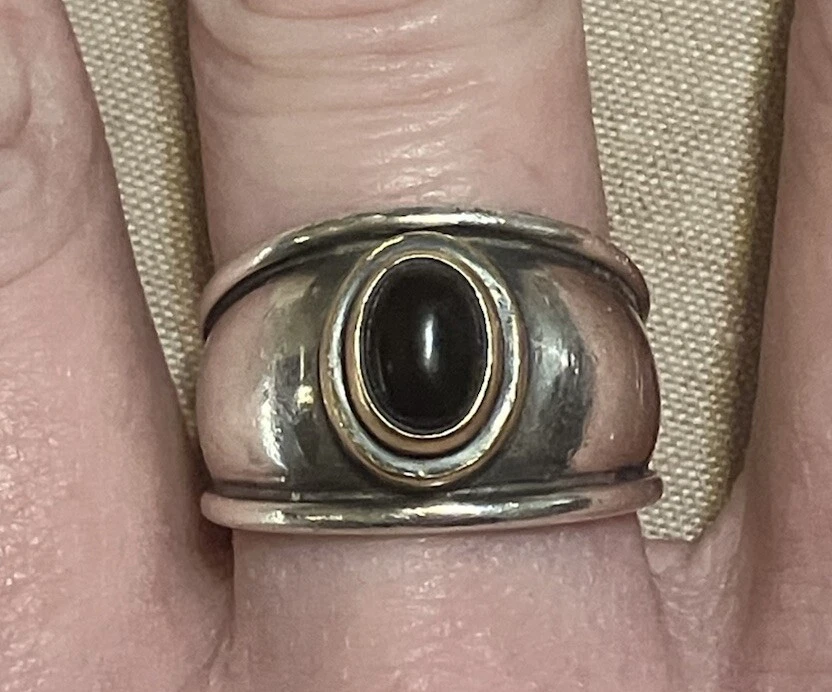 Anillo Christina James Avery Ónix Negro Oro 18kt y Plata 925 Talla 5.5 Retirado Foto 3 de 4
