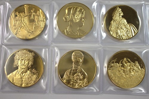 Juego de 46 monedas Franklin Mint Leonardo Da Vinci medallas plateadas chapadas en oro - Imagen 17 de 19