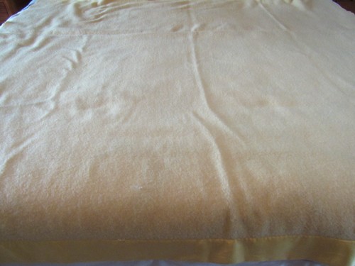 "VINTAGE KENWOOD TEXTILPRODUKTE GELBE WOLLDECKE SATINVERKLEIDUNG 73,5""X88,5" - Bild 2 von 11