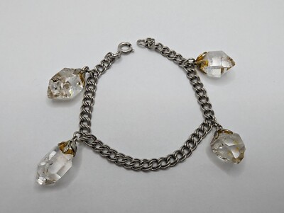 Vintage Automade Sterlingsilber 925 baumelnde Quarz Kette Armband - 7''