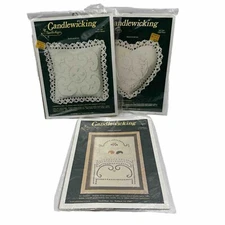 Needle Magic Candlewicking Pincushion Sachet Kit Lot of 2 Square & Heart ++