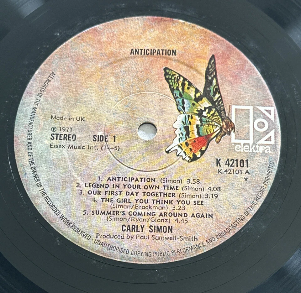 Carly Simon  Anticipation  LP Vinyl Record  EX/VG+ - Image 4 of 4