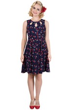 50s 60s Retro Pinup Rockabilly Summer Cherry Navy Dress