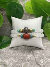 2 PC Handmade Boho Beaded Stackable 6.5  Plus Stretch Bracelet Set New A2444
