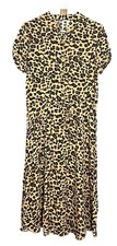 SHEIN Leopard Print Dress Women Small V Neck Tie Waist Button Front Short Sleeve