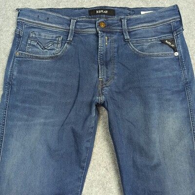Replay Anbass Herren Jeans W33 L33 (Label: W32 L32) Blau Slim Jeans Stretch M914
