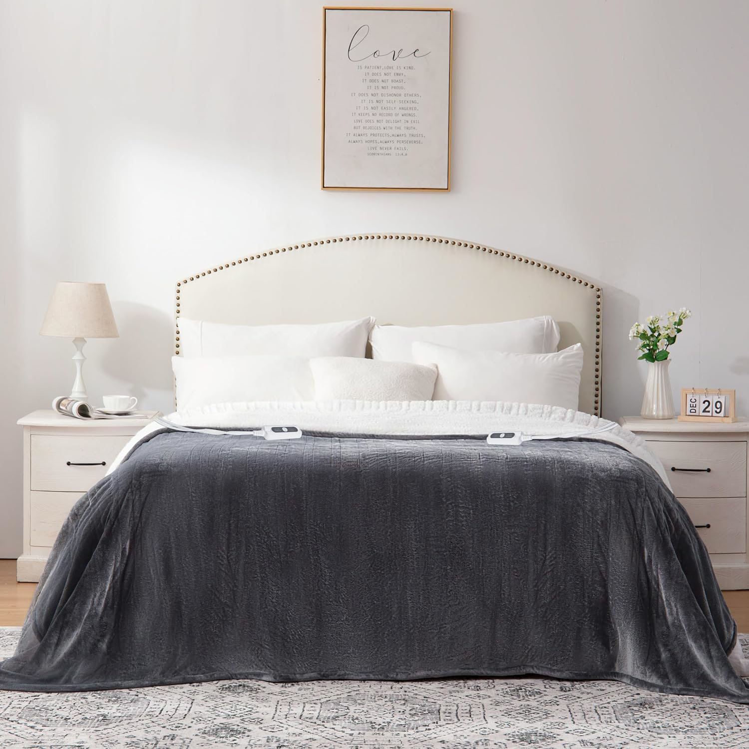 Electric Heated Blanket King Size Dual Control Flannel Sherpa 100