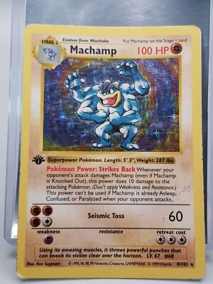 1ST EDITION SHADOWLESS Machamp 8/102 Holo Rare Base Set Pokemon Card MP