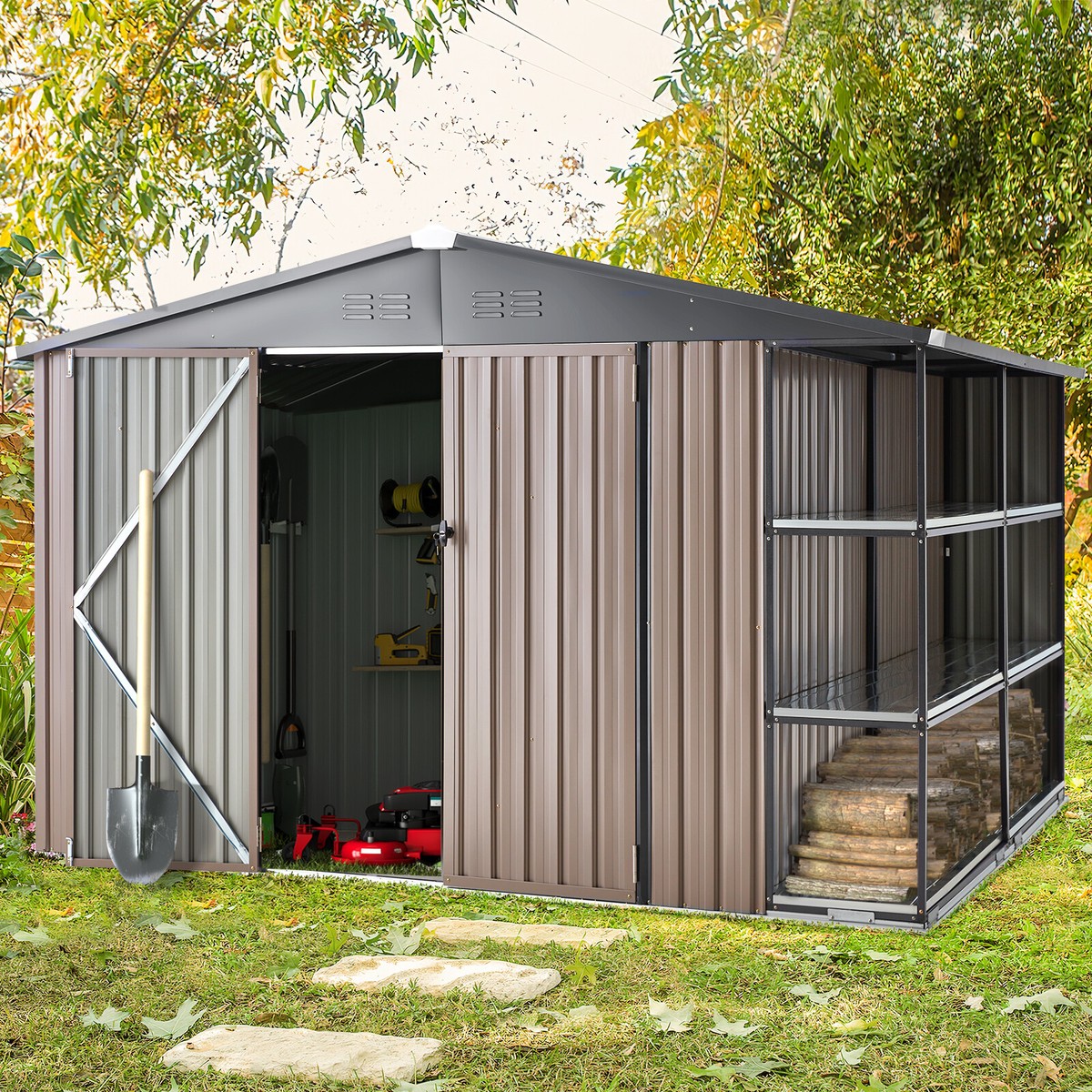 AECOJOY 6'x6'/6'x8' Outdoor Metal Storage Shed with Rack Utility