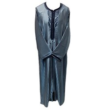 Men Moroccan Grey Long Sleeves Thobe Jubba Kandora Dishdasha