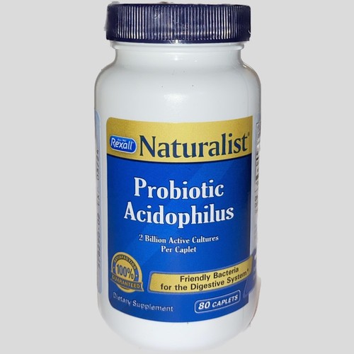 Rexall Naturalist Probiotic Acidophilus 80 Caplets total 2 Billion Exp