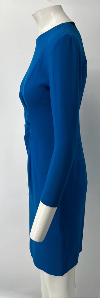 Emilio Pucci ALTERED Blue Lace-Insert Ruched Long Sleeve Sheath Dress sz 8 - Image 2 of 4