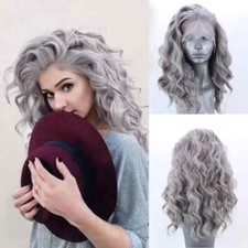 Synthetic Lace Front Wigs Silver Short Wave Wig for Women Lace Cosplay Lace Wig