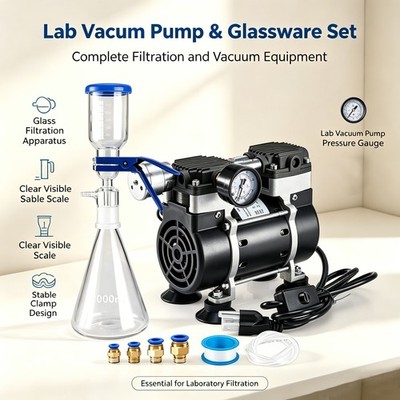 50L/Min Lab Vacuum Pump 1L Lab Vacuum Filtration Flask Funnel Glass Lab Filter