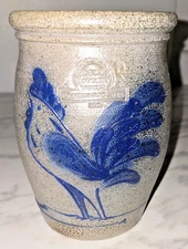 ROWE POTTERY SALT GLAZED CROCK  Year 1984 ROOSTER/CHICKEN 7 Inch