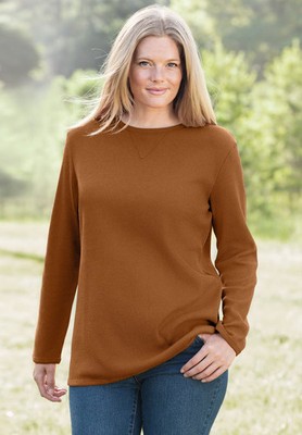 Woman Within Plus Size Long-Sleeve Crewneck Soft Waffle Knit Thermal Shirt