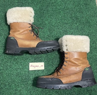 Ralph Lauren RL Quinta Women Brown Leather Shearling Fur Lined Boots Size 9.5 B