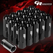 J2 M12X1.25 7075 ALUMINUM 20MM OD/60MM 20PC OPEN END LUG NUT SET W/ADAPTER BLACK