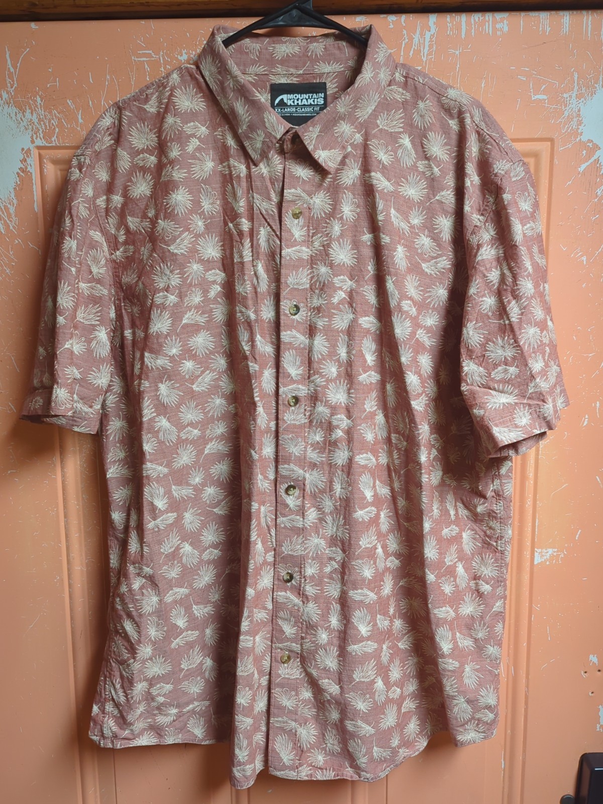 Mountain Khakis Floral Hawaiian All Over Print Button Shirt Salmon Size XXL 2xl