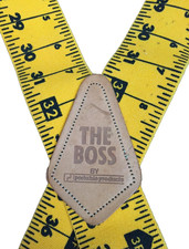 VINTAGE THE BOSS YARDSTICK LIAR'S SUSPENDERS X BACK 2" YELLOW ELASTIC LEATHER
