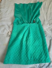 M&S Emerald Green Strapless Dress UK 12 Textured Skirt Knee Length