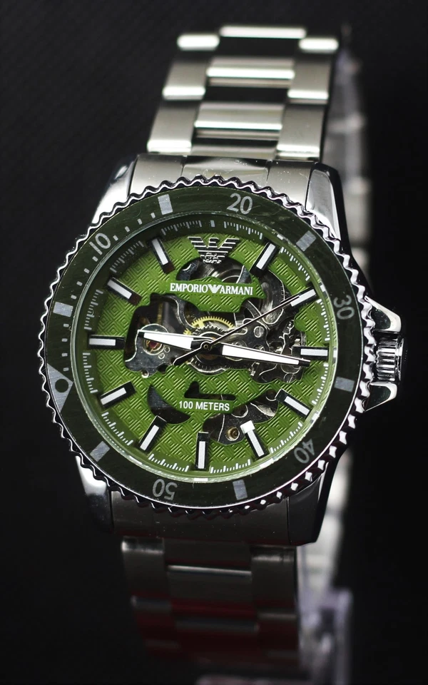 Beautiful Emporio Armani Automatic In Green Dial With Rotating Bezel Men's Watch - Image 4 of 4
