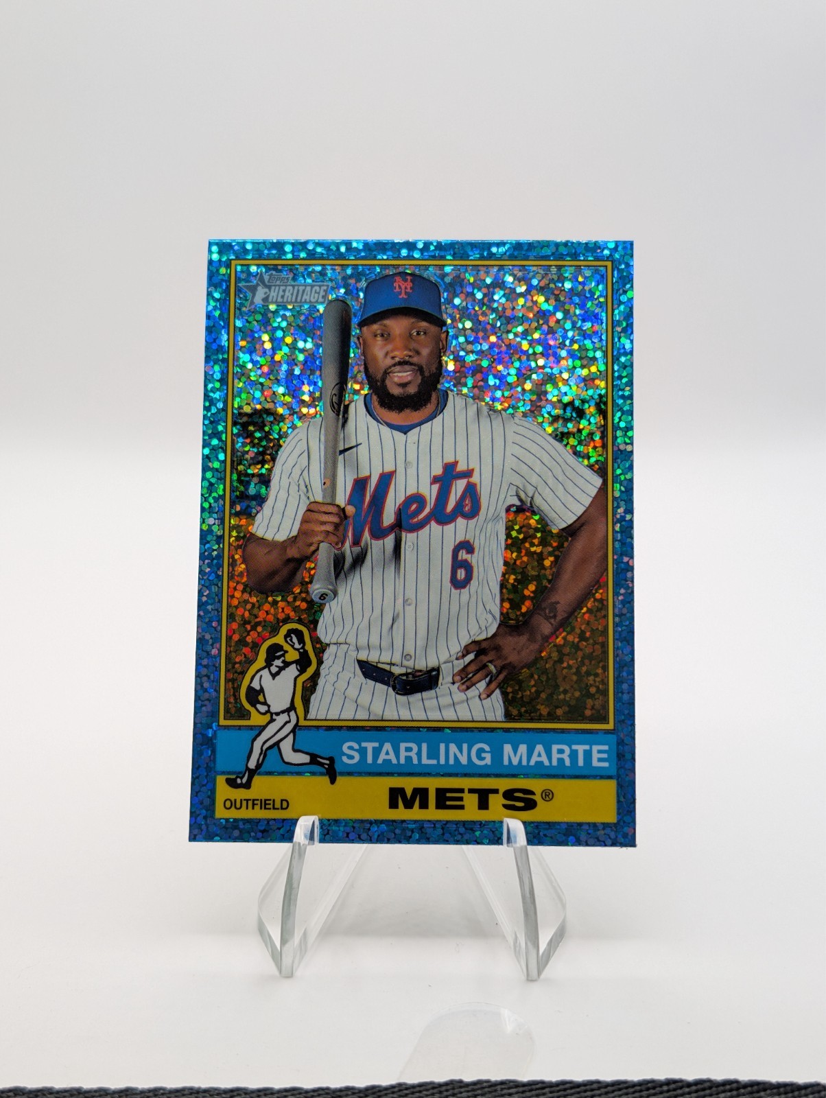 Starling Marte SP 2025 Topps Heritage High Number Light Blue Sparkle #417