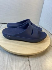 OOFOS OOahh Comfort Recovery Slides Sandals Blue Slip On Men's 9