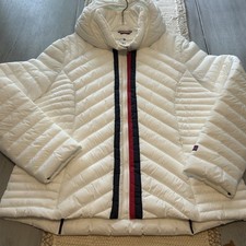 Tommy Hilfiger White Hooded Puffer Full Zip Jacket Logo Women  s XXL Packable