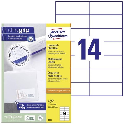 AVERY Zweckform 3653 All-Purpose Labels, Matte Paper, 105 x 42.3 mm, 100 A4 Shee