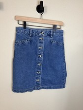 Eddie Bauer Denim Skirt Womens 10 Petite Button Front Blue Jean