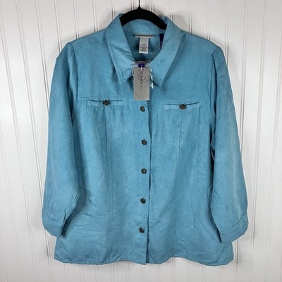 Liz & Me Catherines Button Front Shacket Size 0XWP (14/16W) Green Faux Suade NWT
