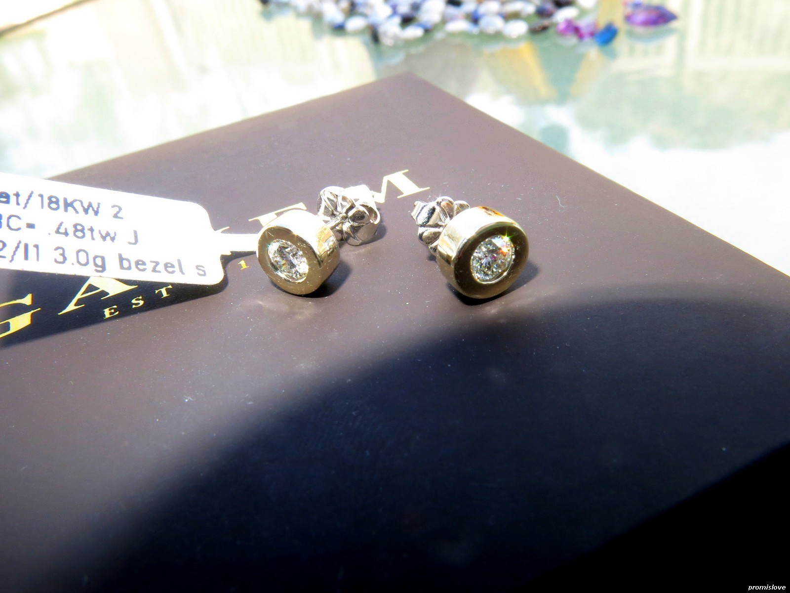 Earrings Studs White SOLID GOLD 18K Platinum SOLI… - image 1